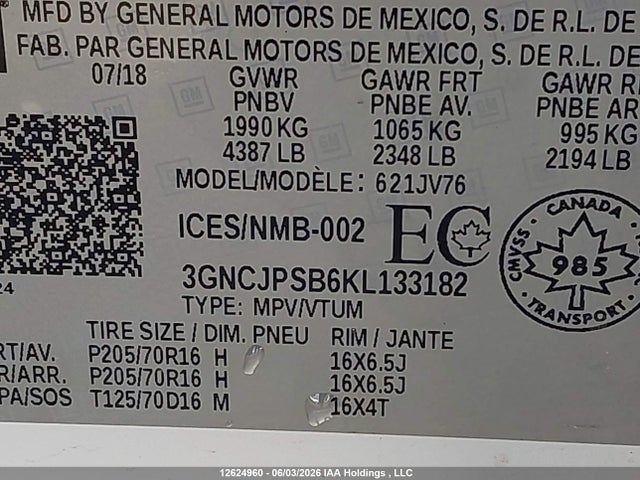 Chevrolet Trax Lt 2019 3GNCJPSB6KL133182 Image 16