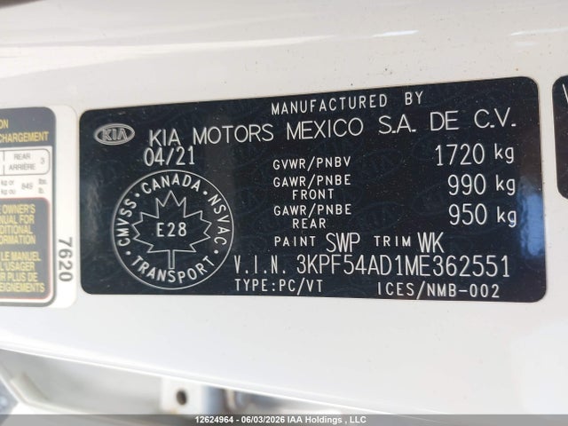 Aukcja sprzedaży 2021 Kia Forte Ex/ex Premium/ex+, vin: 3KPF54AD1ME362551, numer aukcji: 12624964