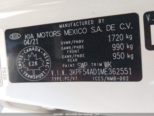 Aukcja sprzedaży 2021 Kia Forte Ex/ex Premium/ex+, vin: 3KPF54AD1ME362551, numer aukcji: 12624964