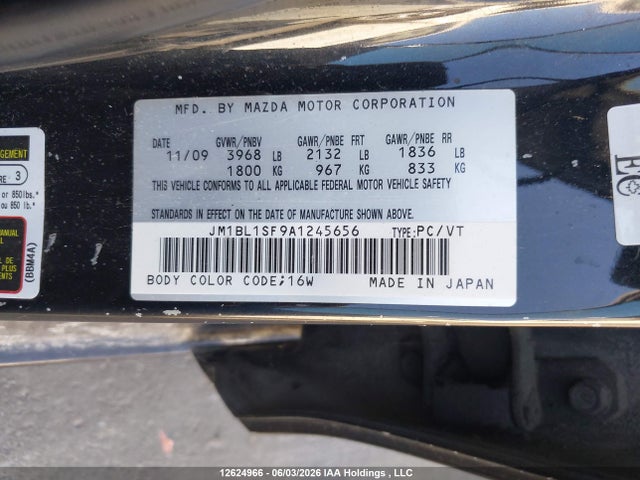 12624966 :رقم المزاد ، JM1BL1SF9A1245656 vin ، 2010 Mazda Mazda3 مزاد بيع