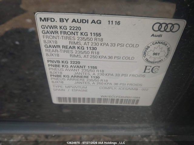 Audi Q3 PREMIUM 2017 WA1ECCFSXHR011564 Image 9