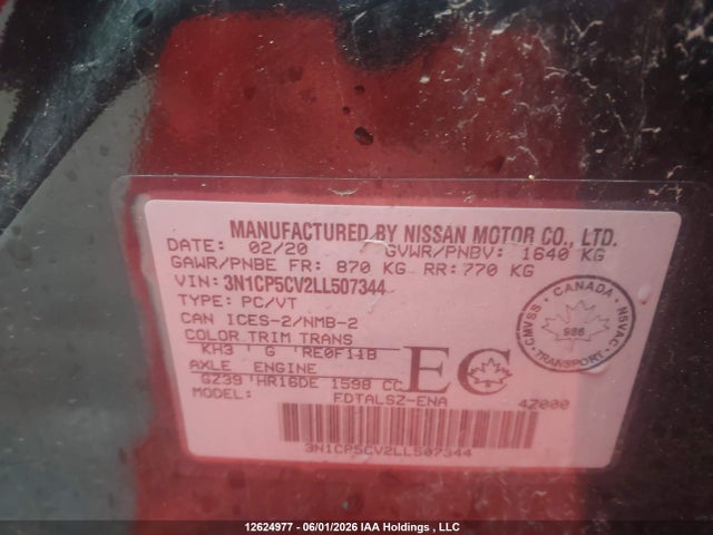 Продаж на аукціоні авто 2020 Nissan Kicks Sv, vin: 3N1CP5CV2LL507344, номер лоту: 12624977