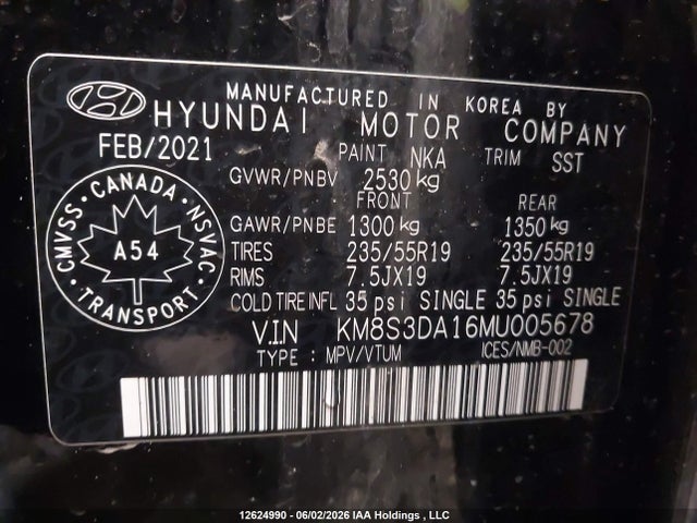 Продаж на аукціоні авто 2021 Hyundai Santa Fe Preferred Hybrid Awd With Trend Package, vin: KM8S3DA16MU005678, номер лоту: 12624990