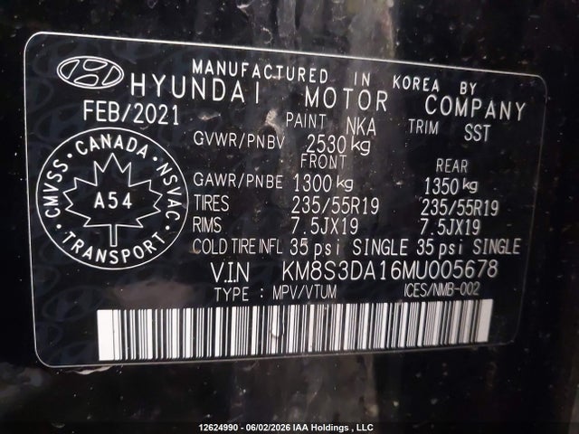 Продаж на аукціоні авто 2021 Hyundai Santa Fe Preferred Hybrid Awd With Trend Package, vin: KM8S3DA16MU005678, номер лоту: 12624990