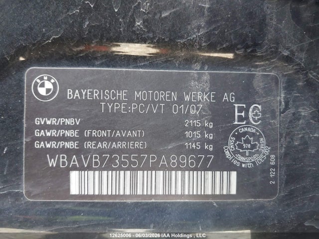 Продажа на аукционе авто 2007 Bmw 335i, vin: WBAVB73557PA89677, номер лота: 12625006
