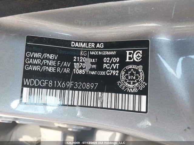 12625009 :رقم المزاد ، WDDGF81X69F320897 vin ، 2009 Mercedes-benz C 300 4matic مزاد بيع