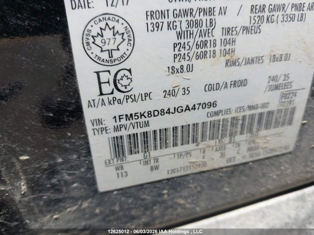 1FM5K8D84JGA47096 Ford EXPLORER XLT