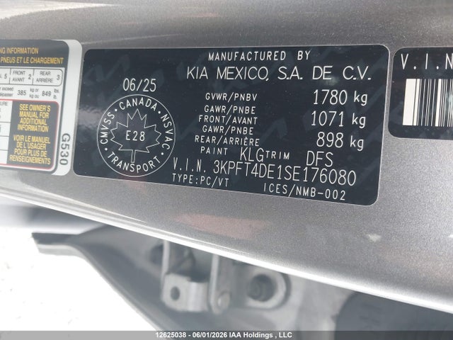 12625038 :رقم المزاد ، 3KPFT4DE1SE176080 vin ، 2025 Kia K4 Lx/lxs مزاد بيع