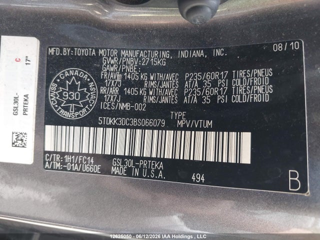 Продаж на аукціоні авто 2011 Toyota Sienna Le, vin: 5TDKK3DC3BS066079, номер лоту: 12625050