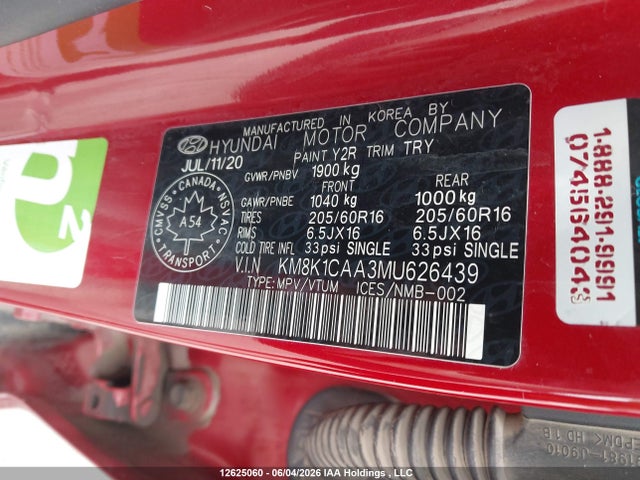 Продаж на аукціоні авто 2021 Hyundai Kona Se, vin: KM8K1CAA3MU626439, номер лоту: 12625060