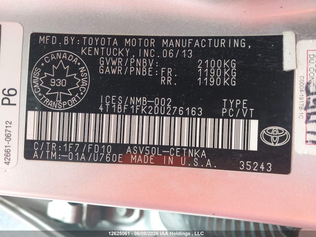 Продаж на аукціоні авто 2013 Toyota Camry Le, vin: 4T1BF1FK2DU276163, номер лоту: 12625061