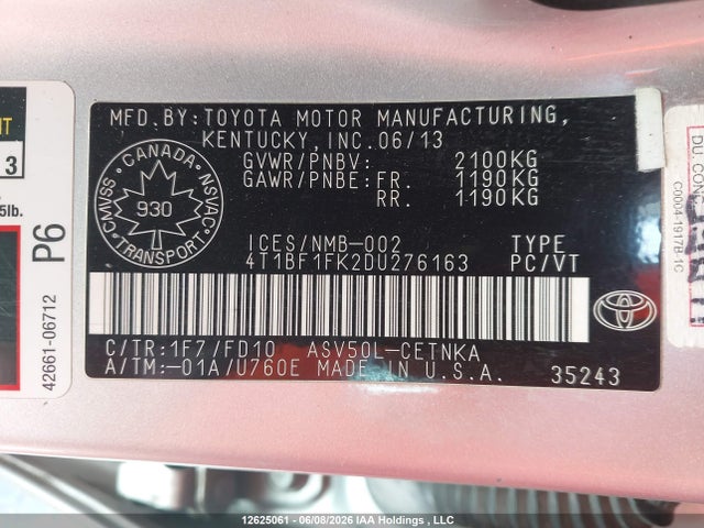 Продаж на аукціоні авто 2013 Toyota Camry Le, vin: 4T1BF1FK2DU276163, номер лоту: 12625061