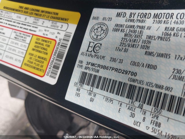12625067 :رقم المزاد ، 3FMCR9B67PRD29700 vin ، 2023 Ford Bronco Sport Big Bend مزاد بيع