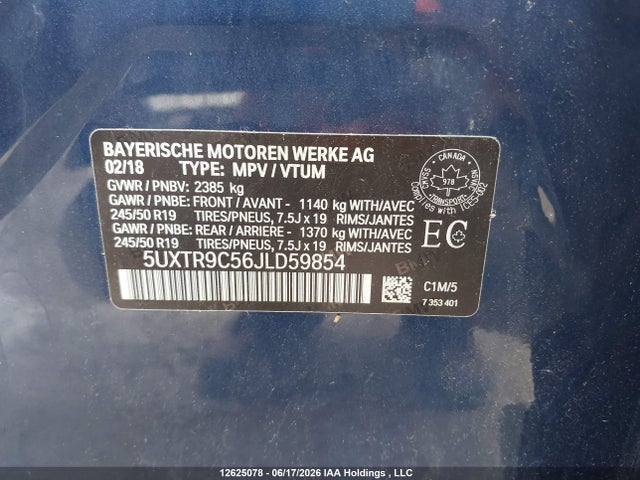 5UXTR9C56JLD59854 BMW X3 Xdrivem40i