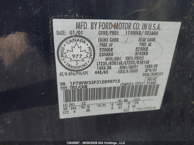 Продажа на аукционе авто 2001 Ford F350 Super Duty, vin: 1FTWW33F31EB90715, номер лота: 12625087