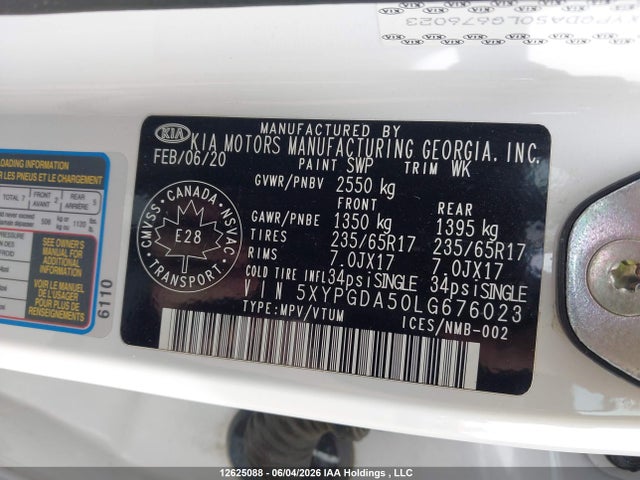 Продаж на аукціоні авто 2020 Kia Sorento 3.3l Black Line/3.3l Lx+, vin: 5XYPGDA50LG676023, номер лоту: 12625088