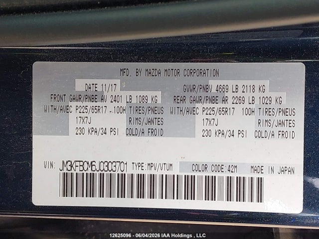 JM3KFBCM6J0303701 Mazda Cx-5 Touring