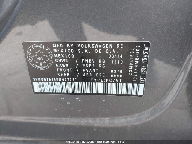 Aukcja sprzedaży 2014 Volkswagen Jetta Sel, vin: 3VWG07AJ6EM427277, numer aukcji: 12625100