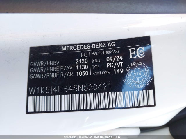 Продажа на аукционе авто 2025 Mercedes-benz Cla 250 4matic, vin: W1K5J4HB4SN530421, номер лота: 12625101