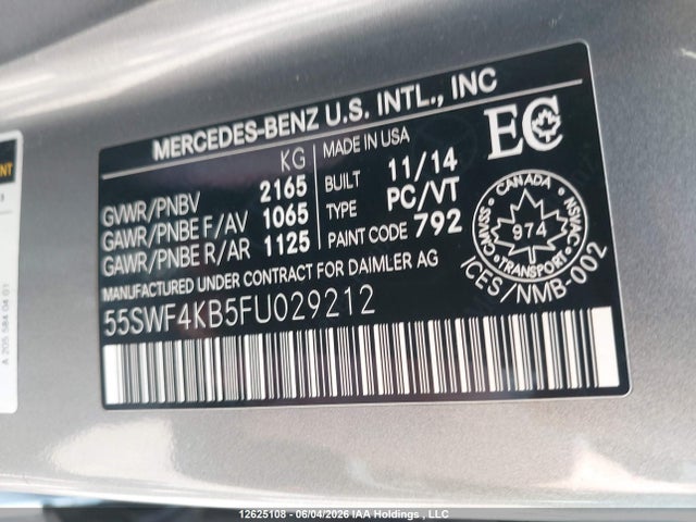 Продаж на аукціоні авто 2015 Mercedes-benz C-class, vin: 55SWF4KB5FU029212, номер лоту: 12625108