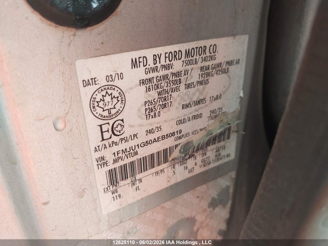 2010 Ford Expedition Xlt მანქანა იყიდება აუქციონზე, vin: 1FMJU1G50AEB50819, აუქციონის ნომერი: 12625110
