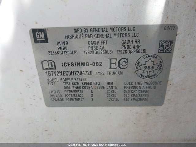 Auction sale of the 2017 Gmc Sierra 1500 Slt, vin: 1GTV2NEC8HZ304720, lot number: 12625116