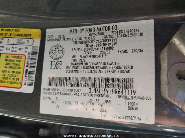 Продаж на аукціоні авто 2017 Lincoln Mkz Reserve, vin: 3LN6L5F91HR641119, номер лоту: 12625118