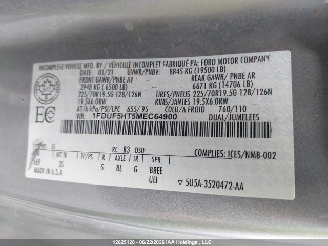 Продаж на аукціоні авто 2021 Ford F-550 Chassis Xlt, vin: 1FDUF5HT5MEC64900, номер лоту: 12625128
