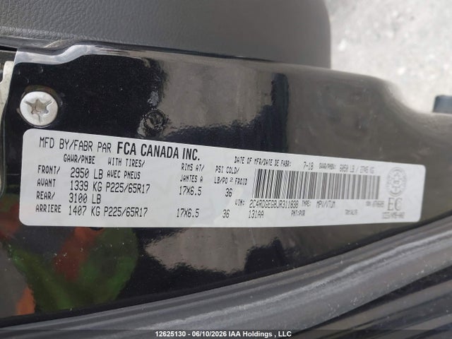12625130 :رقم المزاد ، 2C4RDGEG8JR311838 vin ، 2018 Dodge Grand Caravan Gt مزاد بيع