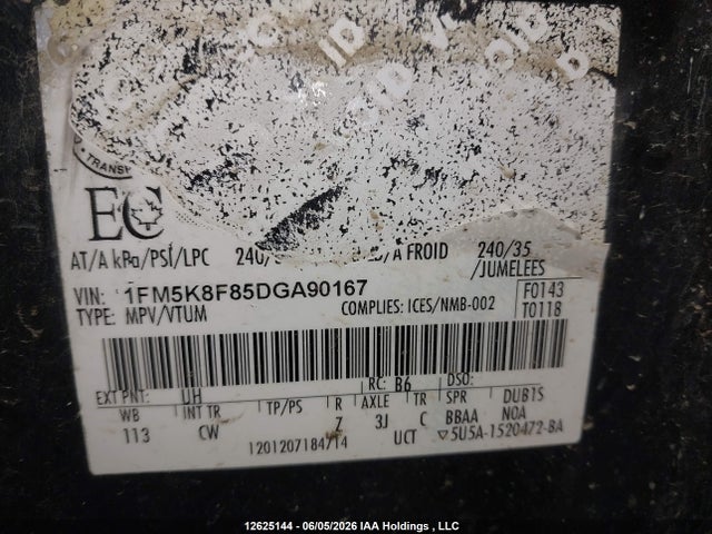 12625144 :رقم المزاد ، 1FM5K8F85DGA90167 vin ، 2013 Ford Explorer Limited مزاد بيع