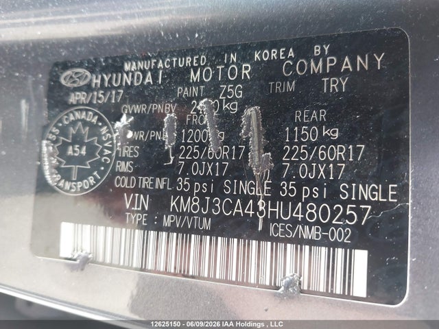 12625150 :رقم المزاد ، KM8J3CA43HU480257 vin ، 2017 Hyundai Tucson Premium مزاد بيع