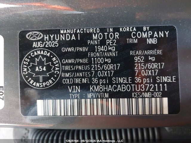 2026 Hyundai Kona Essential Awd მანქანა იყიდება აუქციონზე, vin: KM8HACAB0TU372111, აუქციონის ნომერი: 12625164
