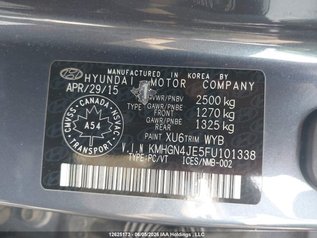 Продаж на аукціоні авто 2015 Hyundai Genesis, vin: KMHGN4JE5FU101338, номер лоту: 12625173