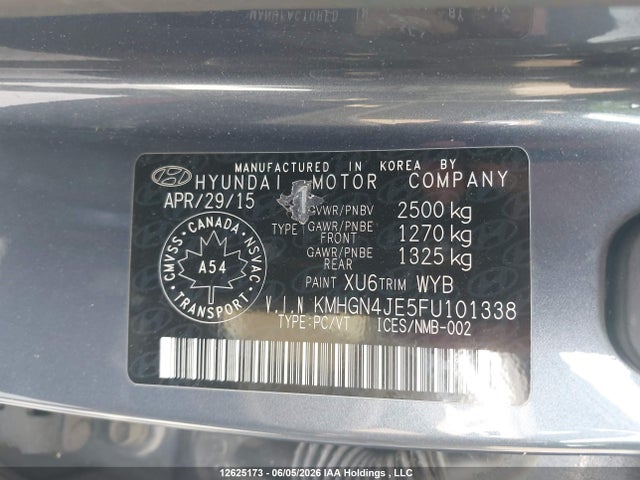 Продаж на аукціоні авто 2015 Hyundai Genesis, vin: KMHGN4JE5FU101338, номер лоту: 12625173