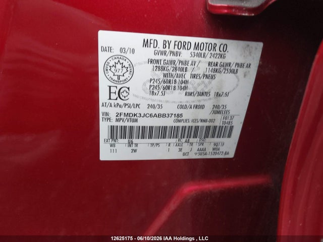 Aukcja sprzedaży 2010 Ford Edge, vin: 2FMDK3JC6ABB37185, numer aukcji: 12625175