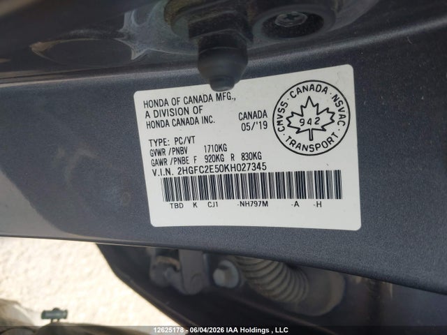 Продаж на аукціоні авто 2019 Honda Civic Lx, vin: 2HGFC2E50KH027345, номер лоту: 12625178