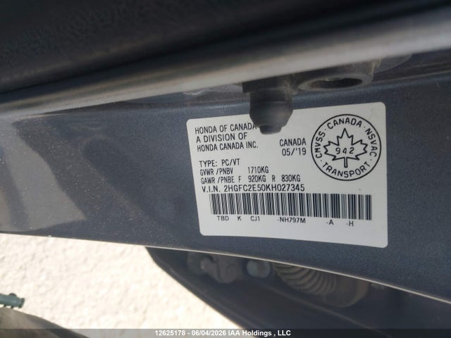 Продаж на аукціоні авто 2019 Honda Civic Lx, vin: 2HGFC2E50KH027345, номер лоту: 12625178