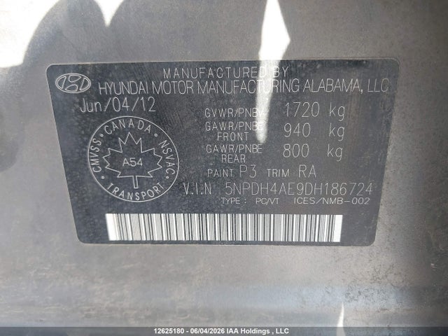Продажа на аукционе авто 2013 Hyundai Elantra Gls/limited, vin: 5NPDH4AE9DH186724, номер лота: 12625180