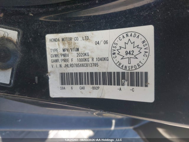 Aukcja sprzedaży 2006 Honda Cr-v Se, vin: JHLRD785X6C813795, numer aukcji: 12625203