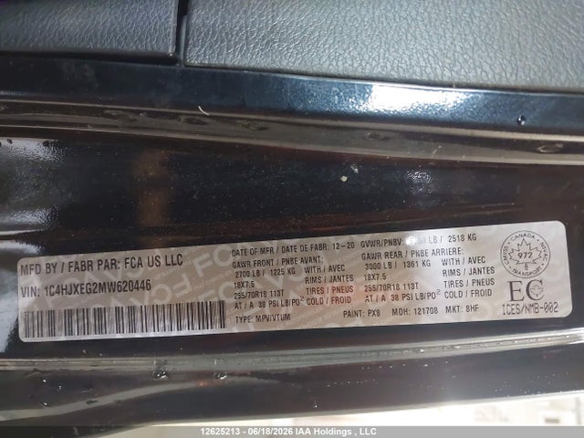 12625213 :رقم المزاد ، 1C4HJXEG2MW620446 vin ، 2021 Jeep Wrangler Unlimited Sahara مزاد بيع