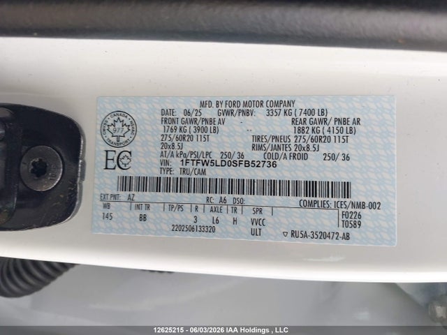 1FTFW5LD0SFB52736 Ford F150 Lariat