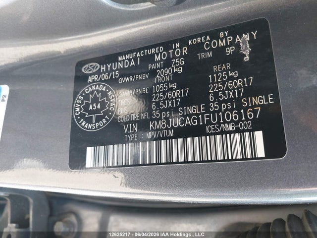 Aukcja sprzedaży 2015 Hyundai Tucson Gls, vin: KM8JUCAG1FU106167, numer aukcji: 12625217