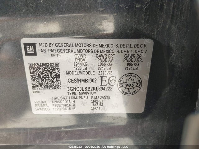 Chevrolet TRAX 1LT 2019 3GNCJLSB2KL394222 Image 9