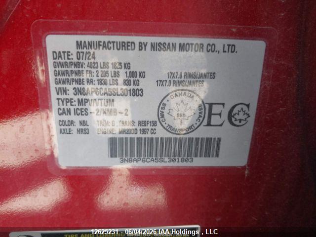 Aukcja sprzedaży 2025 Nissan Kicks Sv, vin: 3N8AP6CA5SL301803, numer aukcji: 12625231