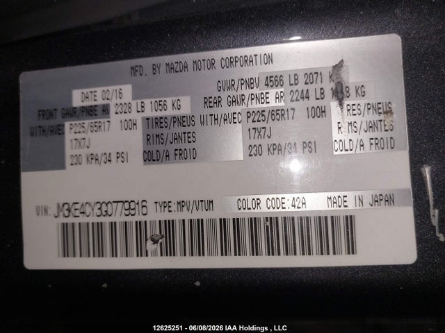 JM3KE4CY3G0779916 Mazda Cx-5 Gs