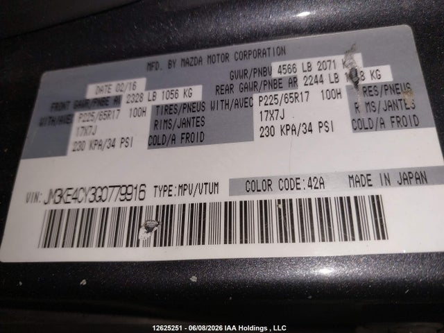 JM3KE4CY3G0779916 Mazda Cx-5 Gs