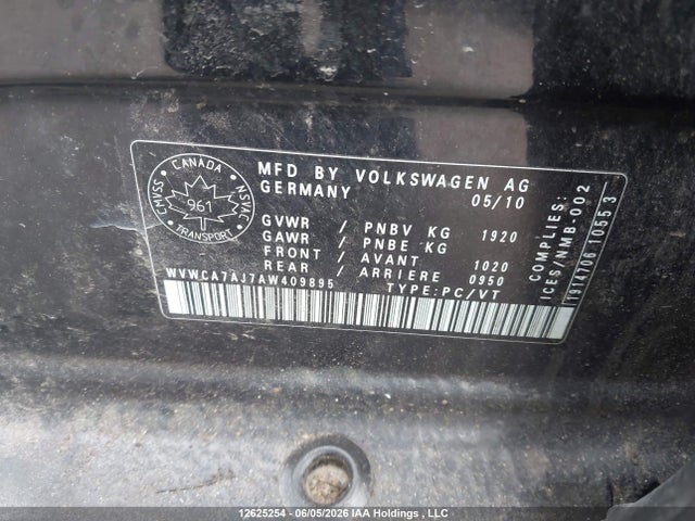 Продажа на аукционе авто 2010 Volkswagen Golf, vin: WVWCA7AJ7AW409895, номер лота: 12625254