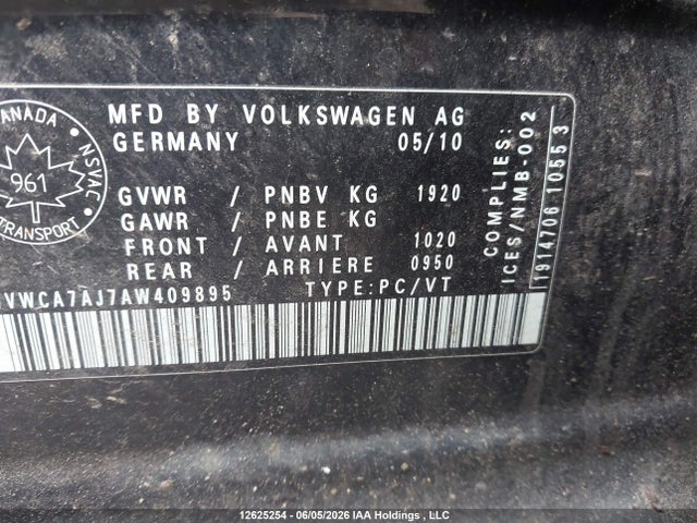 Продажа на аукционе авто 2010 Volkswagen Golf, vin: WVWCA7AJ7AW409895, номер лота: 12625254