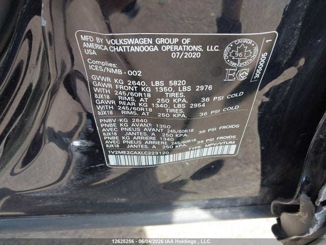 Aukcja sprzedaży 2020 Volkswagen Atlas Cross Sport Sel, vin: 1V2ME2CAXLC223120, numer aukcji: 12625256