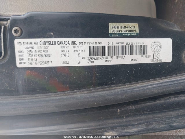 12620709 :رقم المزاد ، 2C4RDGDG2CR254444 vin ، 2012 Dodge Grand Caravan Crew مزاد بيع